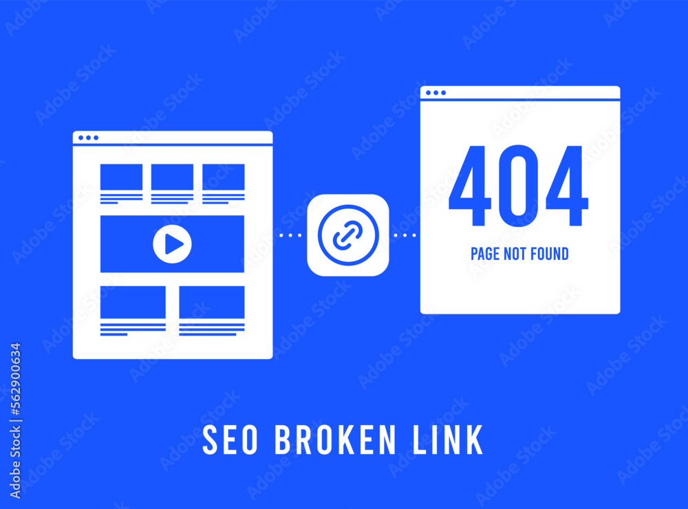 Poster seo broken link concept. search engine optimization internal broken link or dead external backlinks.
