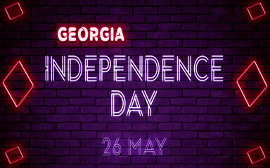 Happy Independence Day of Georgia, 26 May. World National Days Neon Text Effect on bricks background