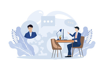 Hiring illustration. Hr manager searching potential job candidates. Characters writing CV and applying for work position. Job recruitment process concept. flat vector modern illustration 