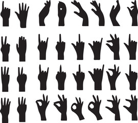 set of silhouettes of  human fingers, Collection of hands for decorative backgrounds