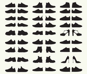 set of shoes, Collection of shoes , Different types of shoes, set of black and white shoes isolated