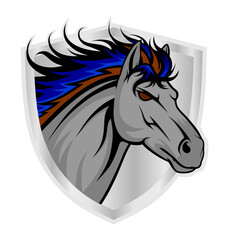 horse logo on silver shield - illustration