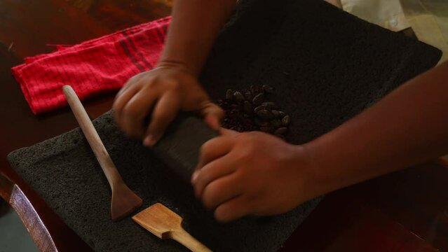 Artisanal Cocoa Chocolate making by a Mayan in Belize, Central America