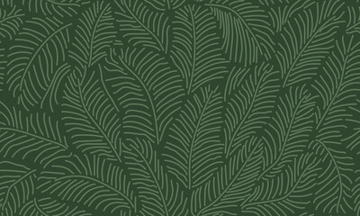 Leaves Seamless Pattern. Abstract Lines Leaves Background. Floral Wallpaper. Botanical Design for Prints, Surface, Home Decoration, Fabric. Vector Illustration.