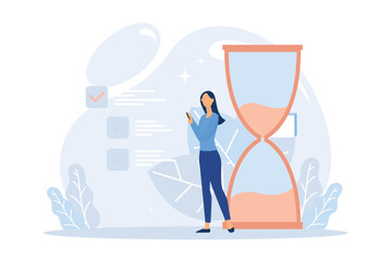 Business management illustration. Characters planning schedule, managing to do tasks and time. Time management and schedule organization concept. Flat vector modern illustration 