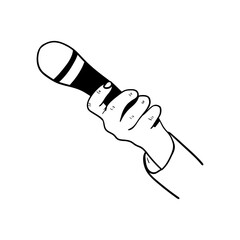 illustration of a hand holding a microphone,hand drawn icon of a hand holding a microphone