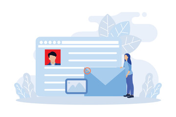 Email Marketing Scenes. People Characters Using Online Postbox and Sending Advertising Mails. Woman and Man Holding Envelopes and Reading Letters. Flat vector modern illustration 