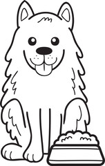Hand Drawn Samoyed Dog with food illustration in doodle style