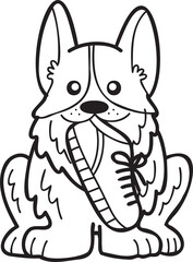 Obraz premium Hand Drawn Corgi Dog holding shoes illustration in doodle style