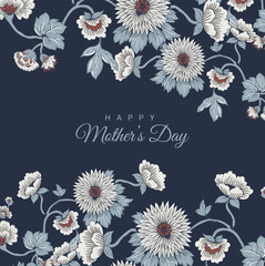 Happy mother day,Hand drawn bunch of flower on navy blue background