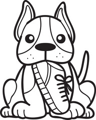 Hand Drawn French bulldog holding shoes illustration in doodle style
