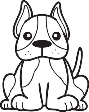 Hand Drawn French bulldog sitting waiting for owner illustration in doodle style