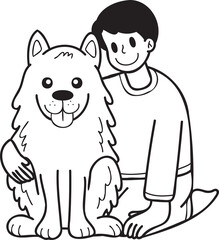 Hand Drawn owner hugs Samoyed Dog illustration in doodle style