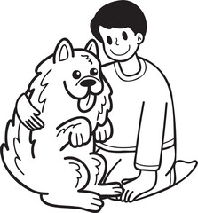 Hand Drawn owner hugs Samoyed Dog illustration in doodle style