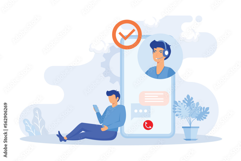 Poster customer support illustration. characters using online helpdesk platform. people asking a questions 