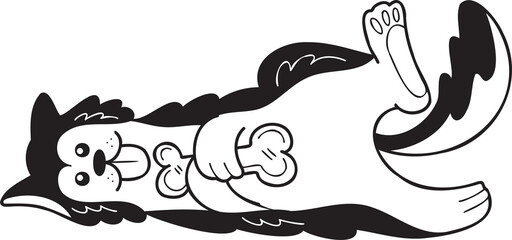 Obraz premium Hand Drawn husky Dog holding the bone illustration in doodle style