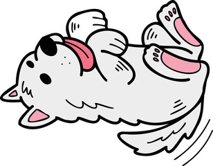 Hand Drawn sleeping Samoyed Dog illustration in doodle style