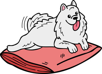 Hand Drawn sleeping Samoyed Dog illustration in doodle style