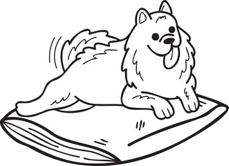 Hand Drawn sleeping Samoyed Dog illustration in doodle style