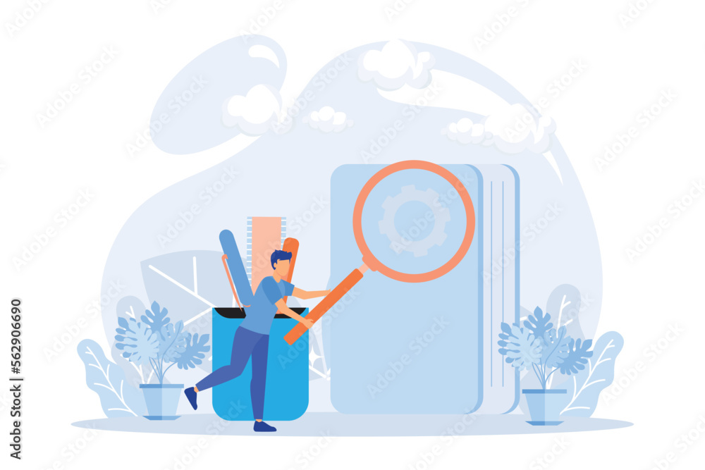 Poster user manual illustration. people characters reading and writing privacy policy and terms and conditi
