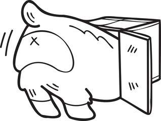 Hand Drawn Corgi Dog playing with box illustration in doodle style