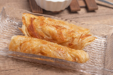 Fried Roti with Sweetened Condensed Milk Thai Dessert
