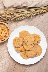 Cornflakes cookies on a white plate.Snack