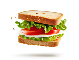 Vegetarian sandwich with lettuce and tomatos isolated on white