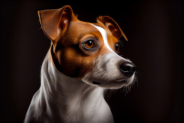 Portrait of a jack russel terrier dog on a black background. generative ai