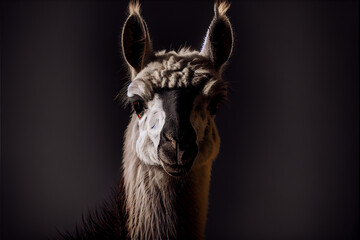 Obraz premium Portrait of a llama on a black background. generative ai