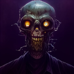 zombie skull on black background. Generative AI Art.