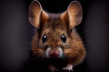 Portrait of a mouse on a black background. generative ai