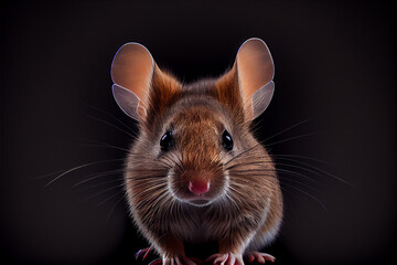 Portrait of a mouse on a black background. generative ai