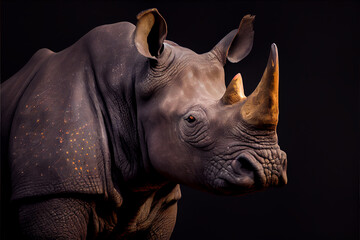Portrait of a rhino on a black background. generative ai
