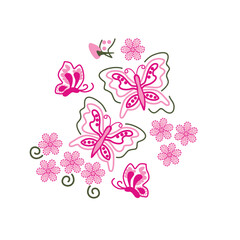 Fototapeta na wymiar cute butterfly with flowers vector art