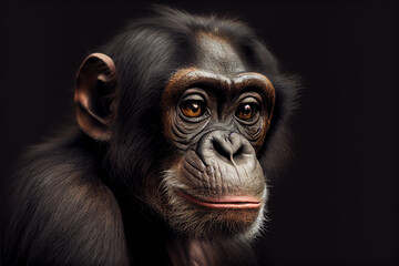 Portrait of a monkey on a black background. generative ai