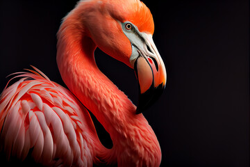 Portrait of a flamingo on a black background. generative ai - obrazy, fototapety, plakaty