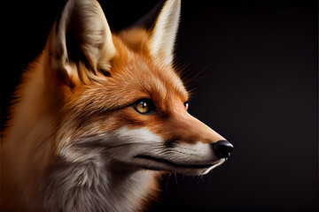 Fototapeta premium Portrait of a fox on a black background. generative ai