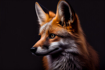 Portrait of a fox on a black background. generative ai