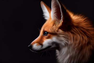 Fototapeta premium Portrait of a fox on a black background. generative ai