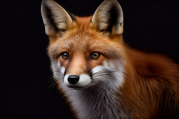 Fototapeta premium Portrait of a fox on a black background. generative ai