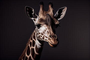 Obraz premium Portrait of a giraffe on a black background. generative ai
