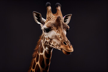 Portrait of a giraffe on a black background. generative ai