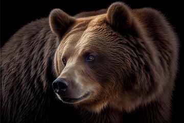 Fototapeta premium Portrait of a brown bear on a black background. generative ai
