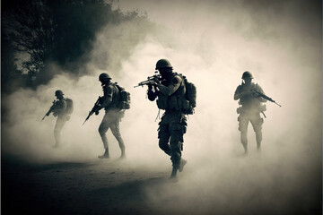 soldiers in a cloud of smoke.Generative AI