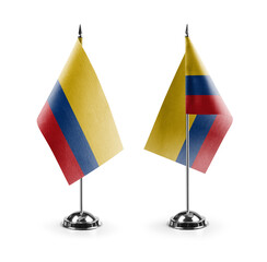 Small national flags of the Colombia on a white background