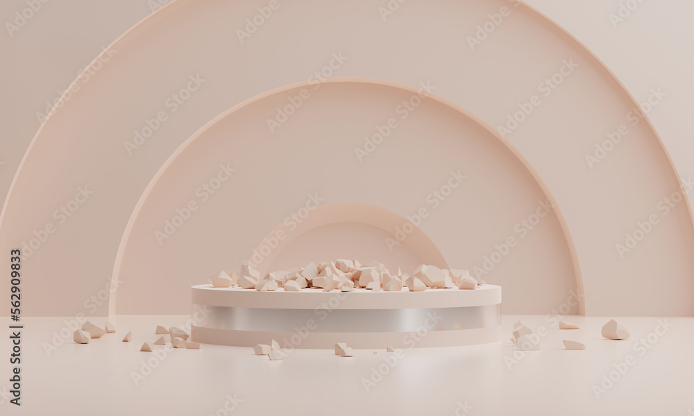 Aufkleber 3d rendering of abstract geometric forms. minimal scene with podium for product presentation.