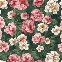 Tropical pattern with pink flowers