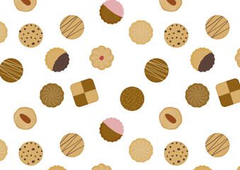 色々なクッキーのシームレス背景_透過