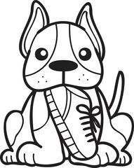 Hand Drawn French bulldog holding shoes illustration in doodle style